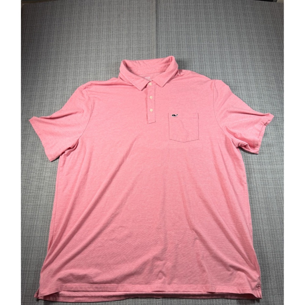Vineyard Vines Edgartown Polo‎ Shirt Mens 2XL Pink Cotton Logo Side Slit Golf